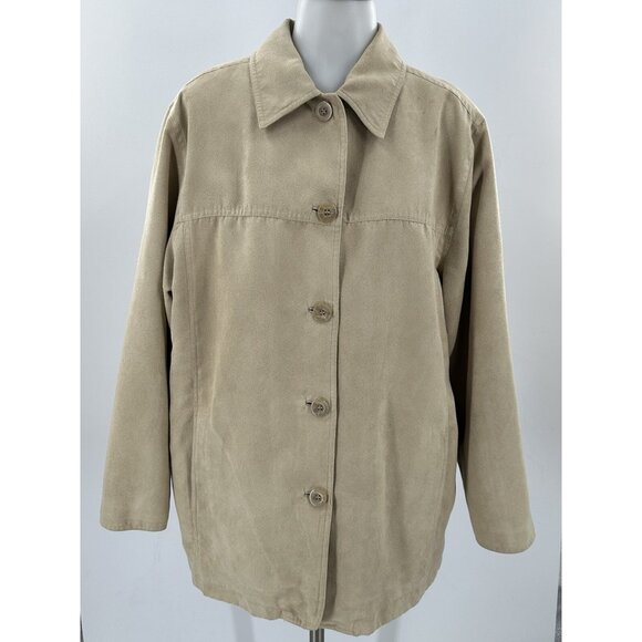 Fu Da New York Women's Faux Suede Button Front Jacket Tan Long Sleeve Large - Picture 1 of 9
